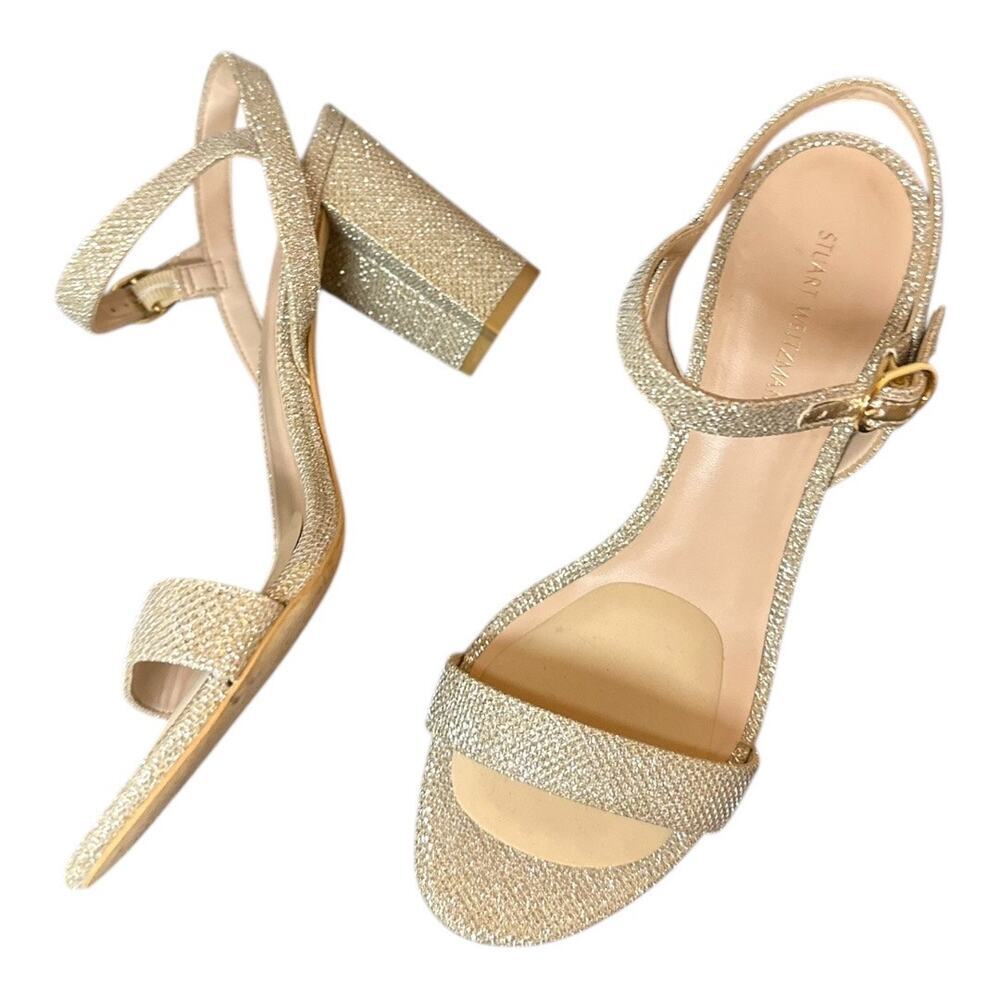 Stuart Weitzman Rose Gold Dancer rhinestone 3" heeled sandals womens 7.5​